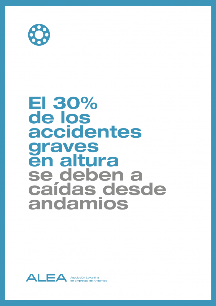 Infografía de ALEA que resalta que el 30 % de los accidentes graves en altura se deben a caídas desde andamios, según datos del INSST.