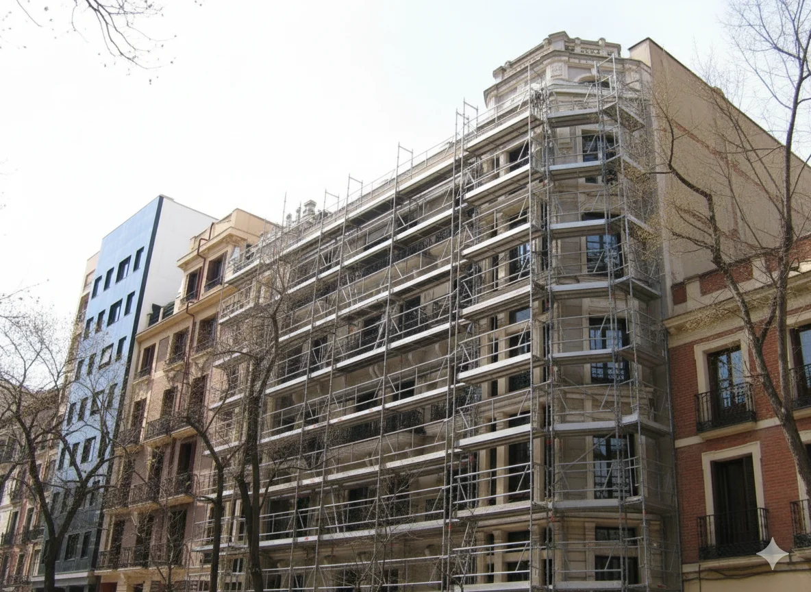 tipos de andamios: ejemplo de andamio marco para fachadas de edificios