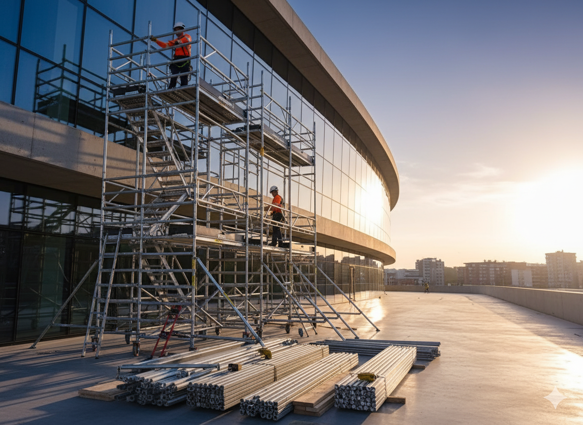 tipos de andamio: ejemplo de torre móvil con ruedas