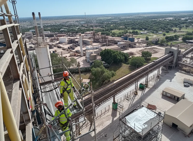 Inspección y mantenimiento de andamios: dos operarios trabajando