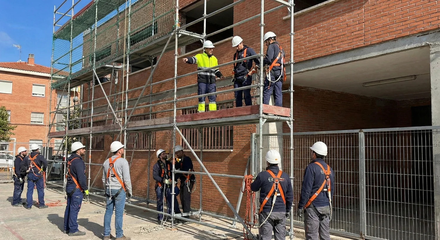 formación andamios: un grupo de personas asiste a un curso de formación de andamios